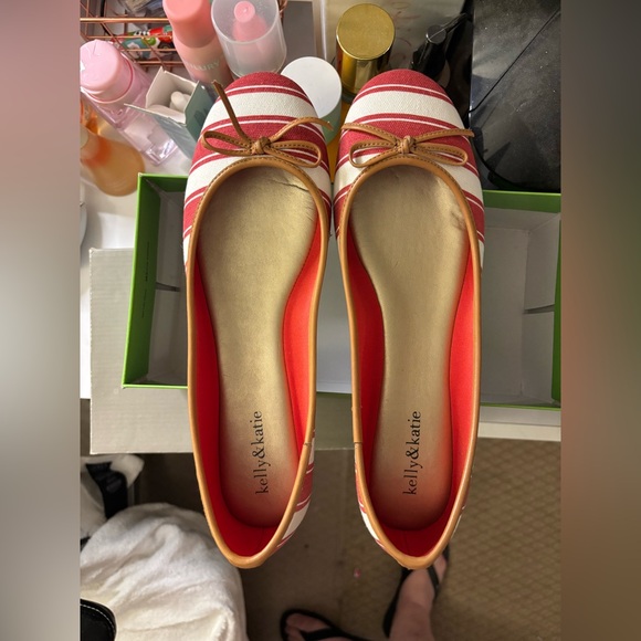 Kelly & Katie Shoes - Kelly & Katie Red and Tan Striped Flats